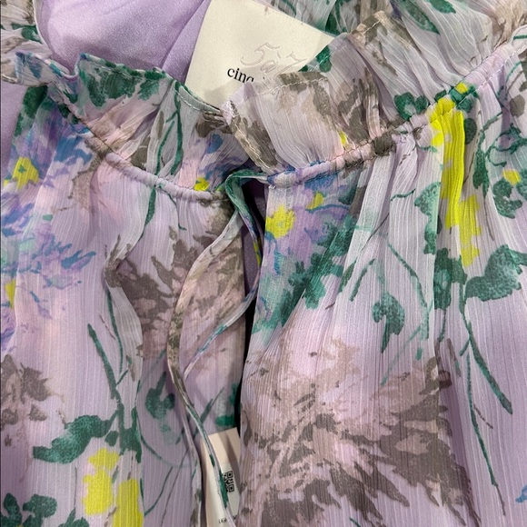 Cinq a Sept Phyllis Floral Tiered Dress - Lavender and Green SIZE 0